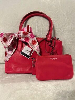 Coach Pink Handbag, silk scarf and Wristlet 3 pc Set